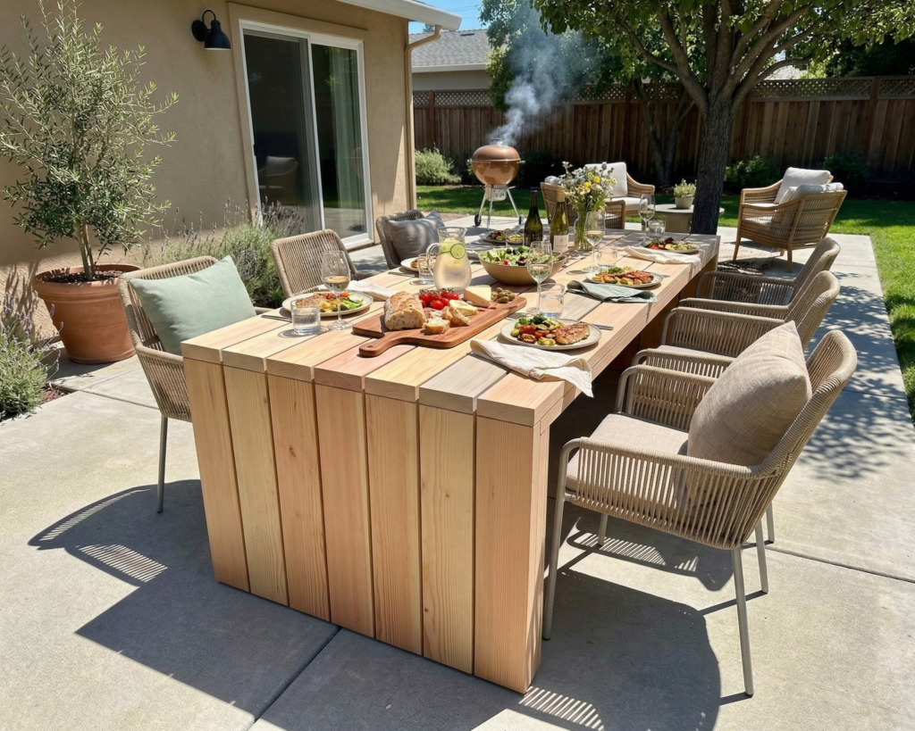 DIY Farmhouse Outdoor Dining Table Plan PDF: Seats 6, Solid Panel Legs