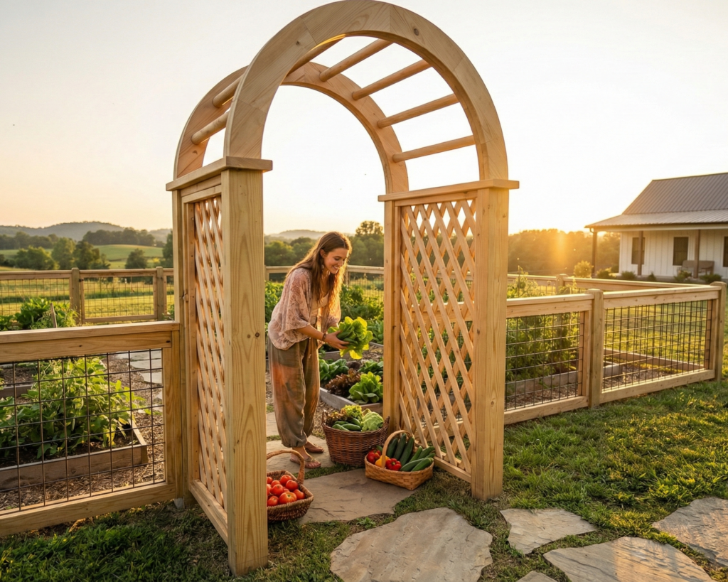 DIY Garden Fence and Arbor Bundle Plan PDF: Hog Panel, Arched Entrance
