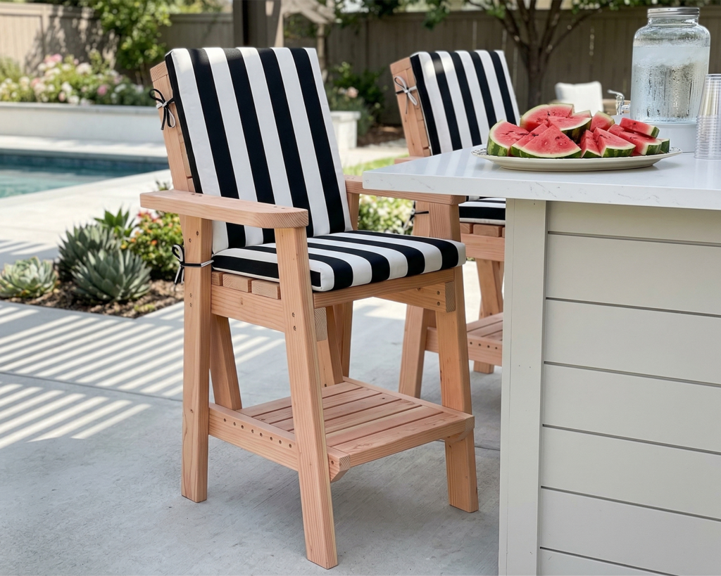 Outdoor Bar Chair Plans — Bar Height Patio Chair with Arms, Footrest & Back | Woodworking PDF
