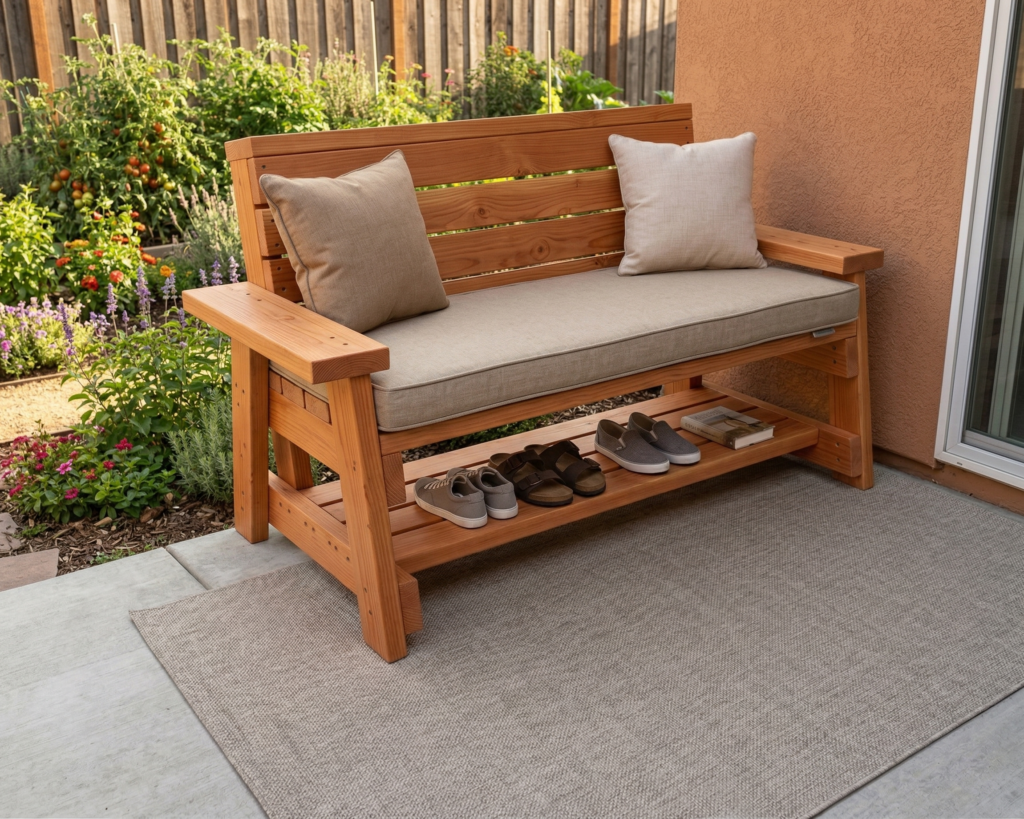 DIY Outdoor Entry Bench Plan PDF: Shoe Storage Shelf, A-Frame 2x4 Build