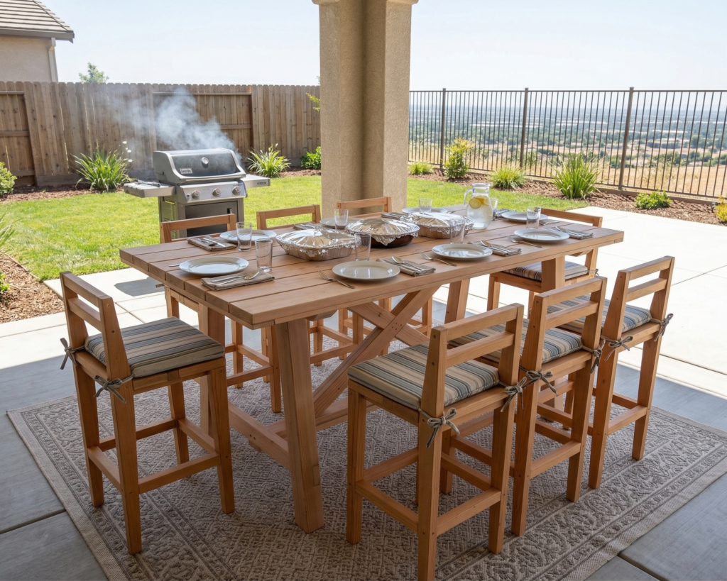 DIY Outdoor Bar Set Plan PDF: Farmhouse Table and Bar Stools, Seats 8