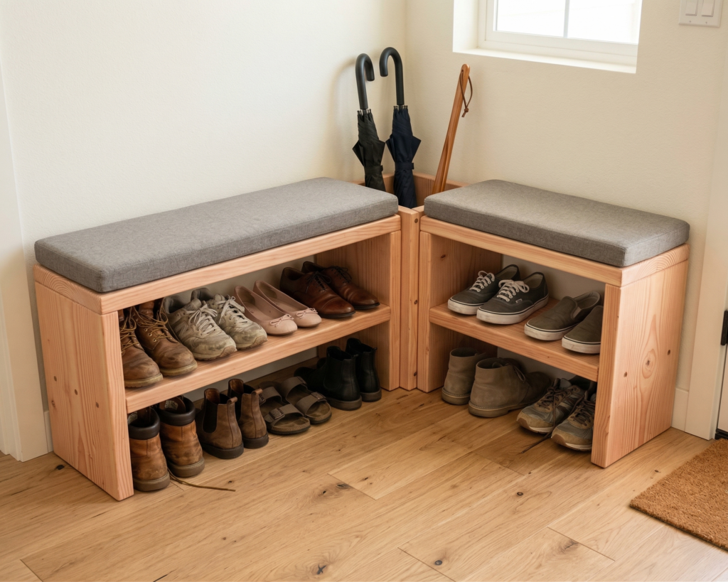 DIY Entryway Shoe Rack Plan PDF: Built-In Umbrella Stand, All 2x12 Lumber