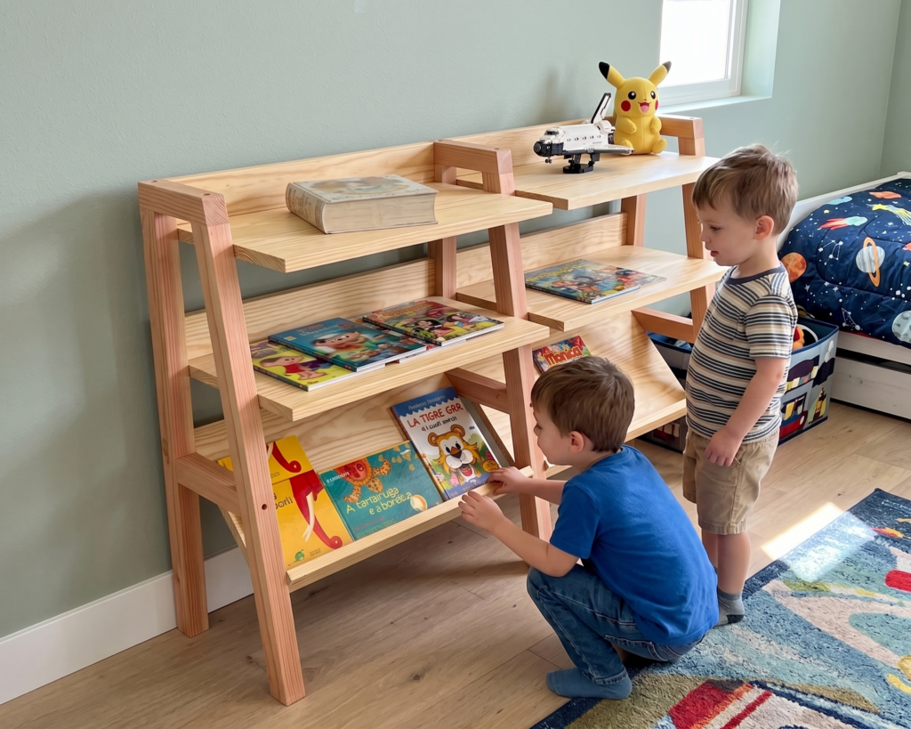DIY Kids Ladder Bookshelf Plan PDF: Montessori Style, Face-Out Book Display