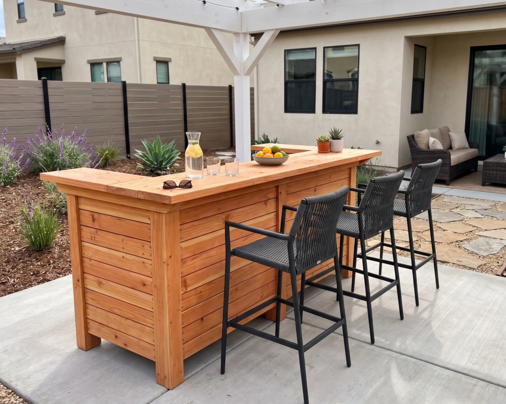 DIY Outdoor Bar Plans PDF: L-Shape Home Bar, 93 Inch, Beginner Build