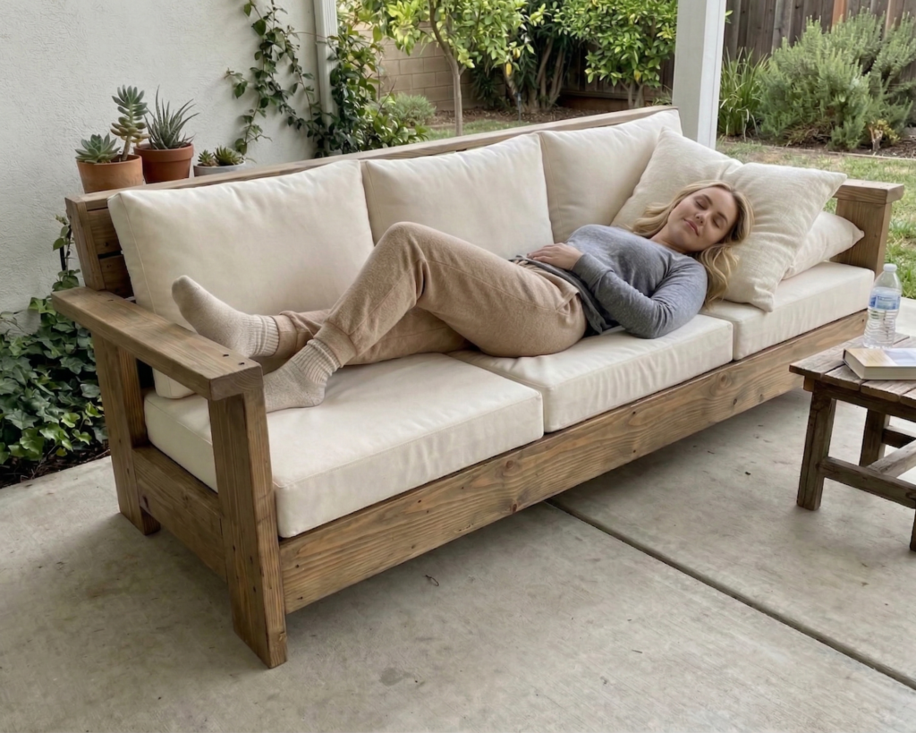 DIY Outdoor Sofa Plan PDF: 3-Seater Wood Patio Couch, Beginner Build